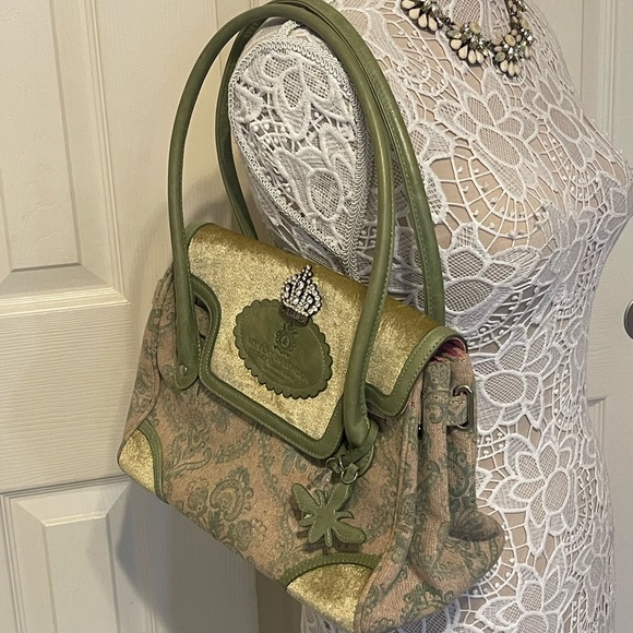 My Flat in London Handbags - My Flat in London Vintage Satchel Handbag, Color Green/ Pink